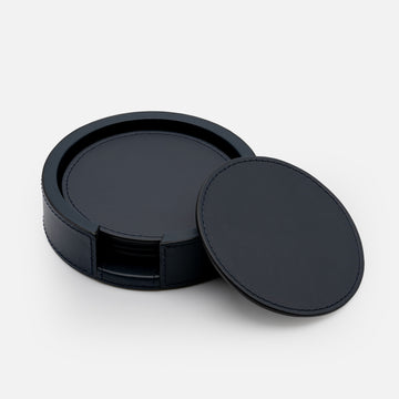 Tao Leather Coaster Set of 6 with Holder (Blue)