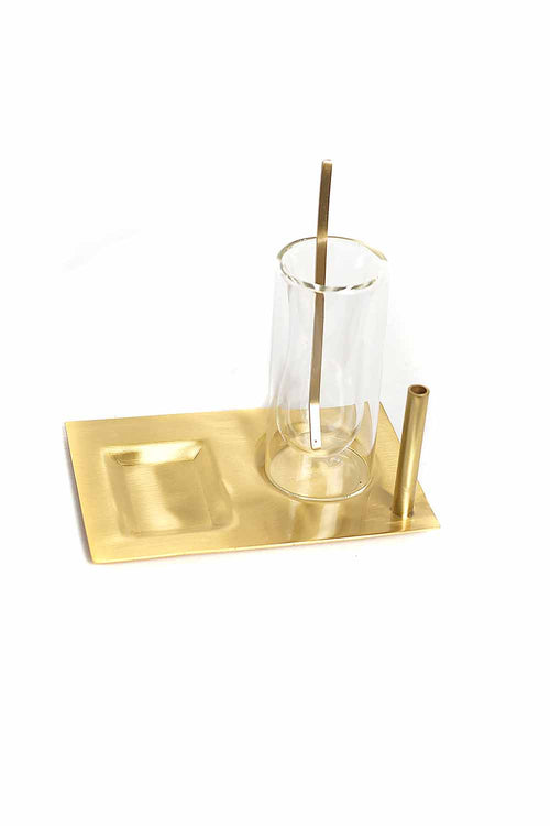 Istikana Cup & Spoon with Tray, Brass, Set of 6