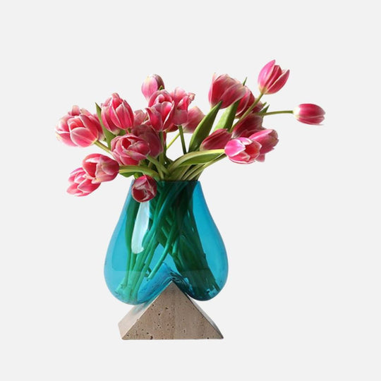 Travertine Marble Base with Melted Glass