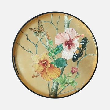 Tropical Floral Lacquered Wooden Tray – 35 cm