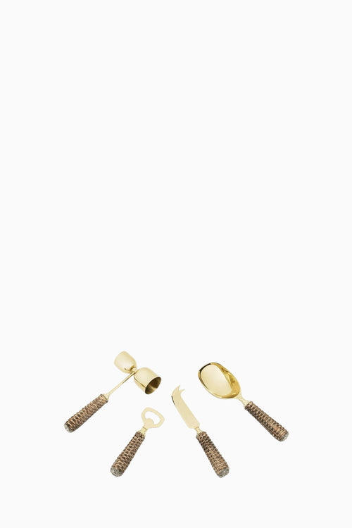 Hermiwicker 4pcs Bar Tools Set with Rattan Handle