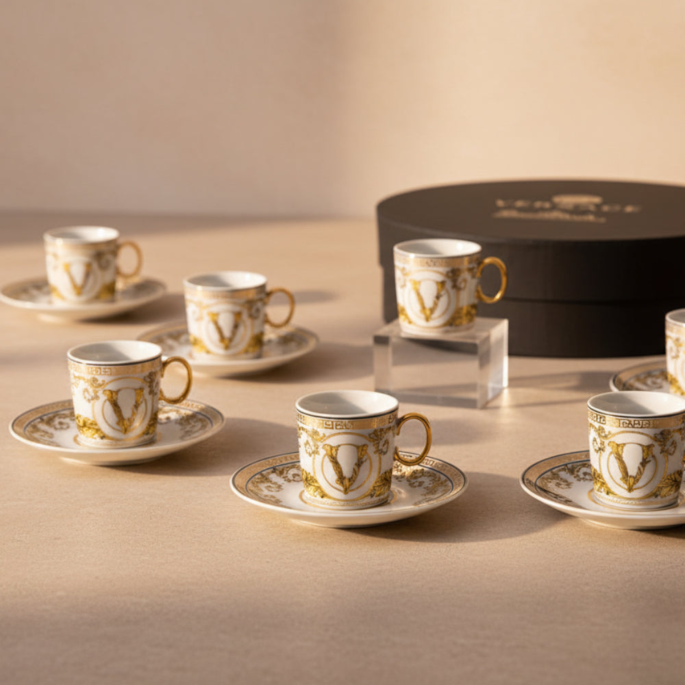 Virtus Gala Espresso Cup & Saucer Set – Porcelain, Set of 6