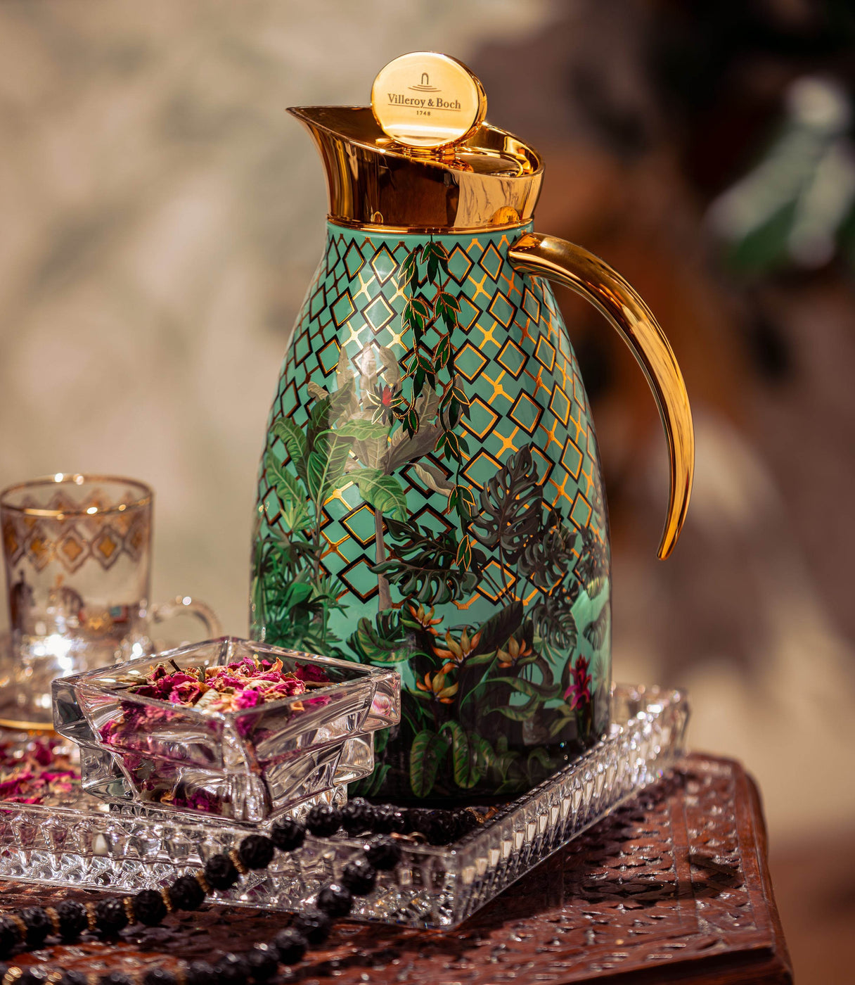 Amazonia 0.7L Thermos Gold Leaves Gold for Home