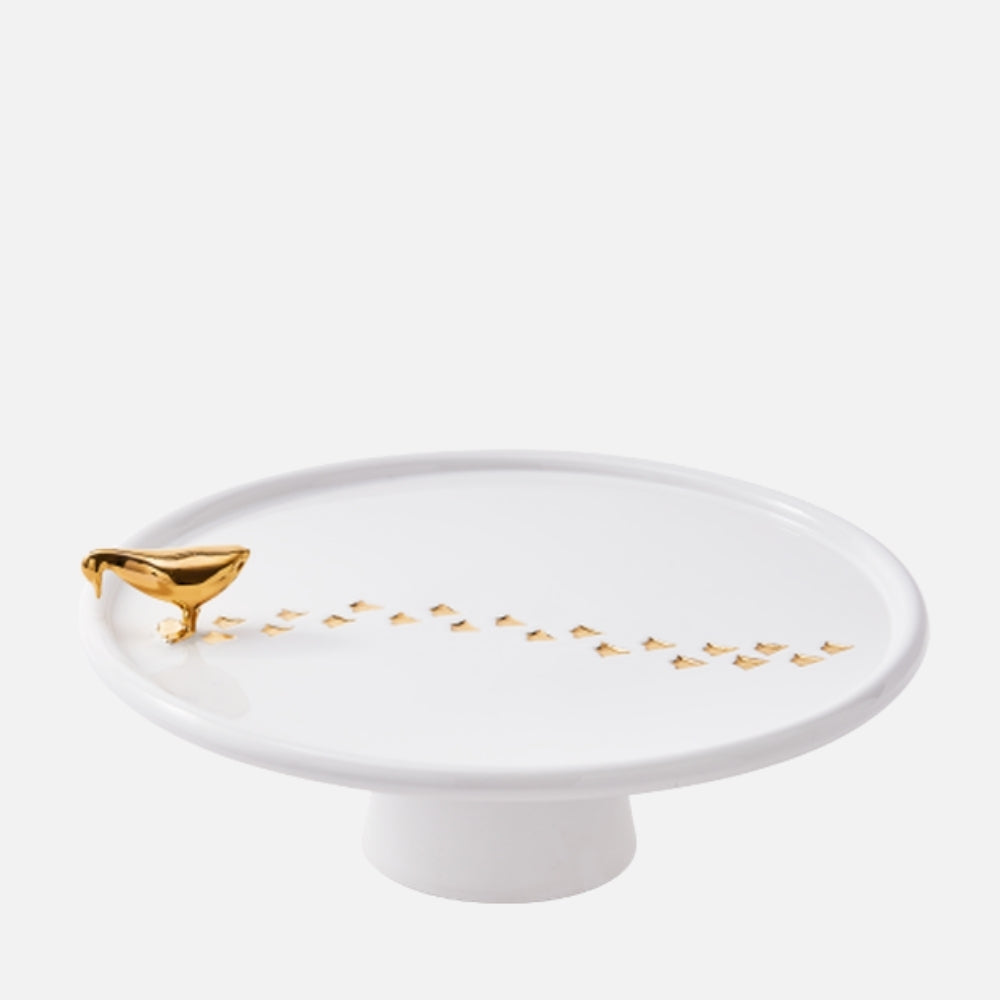 Walking Duck Plate – White/Gold Ceramic Serveware