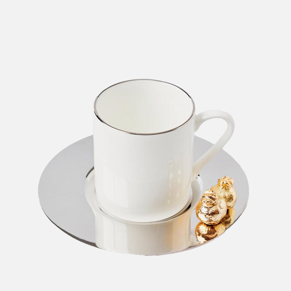 Pomegranate Espresso Cups – Silver Color Saucer (Set of 6)