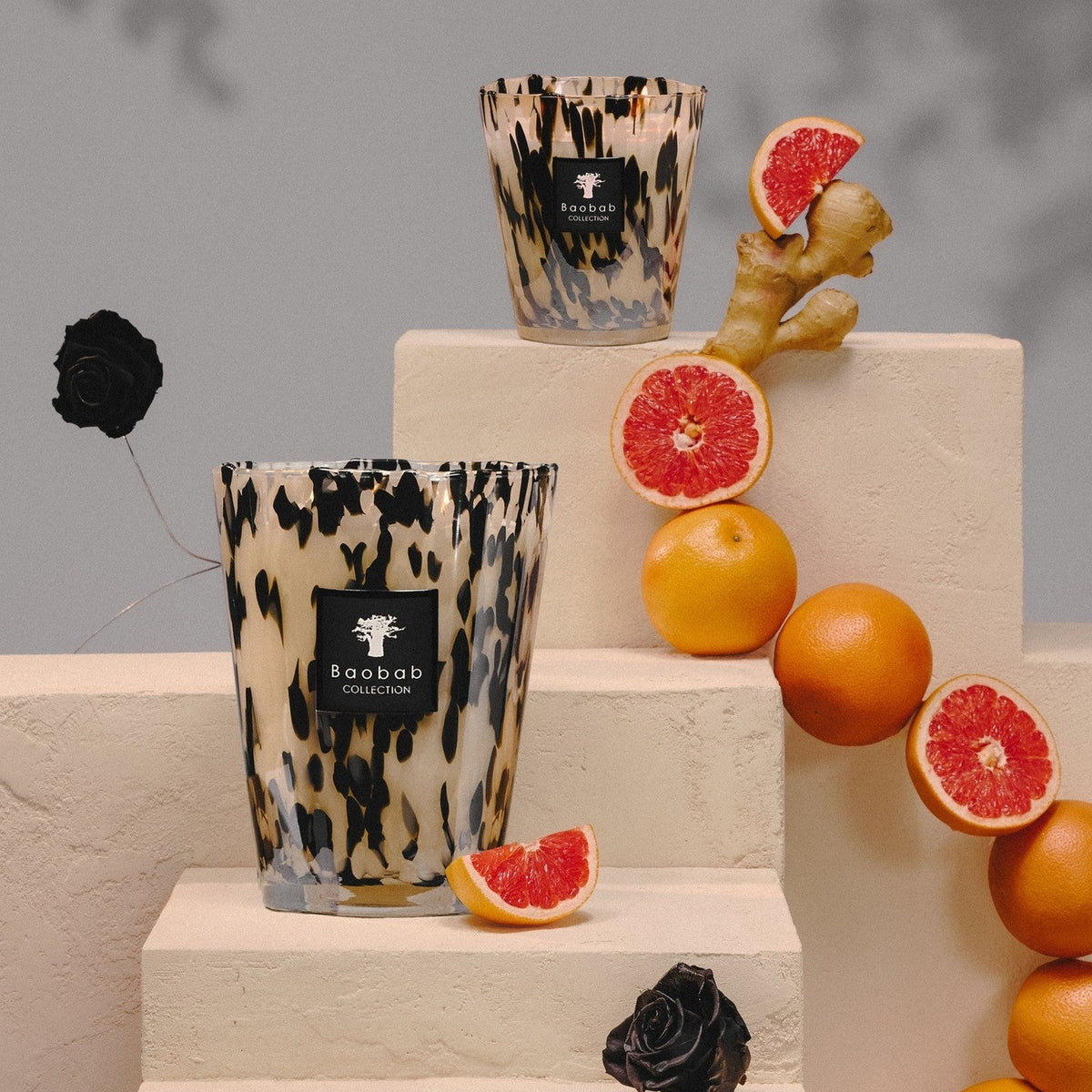 Baobab Collection Pearls Black 7-wick scented candle in mouth-blown glass, 6.5kg, styled in a room setting