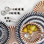 Be Home Finlay inlay salad serving set in stainless steel, styled in a room setting