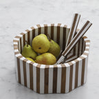 Be Home Lyra acacia wood inlay bowl in brown and white, 30cm, styled in a room setting