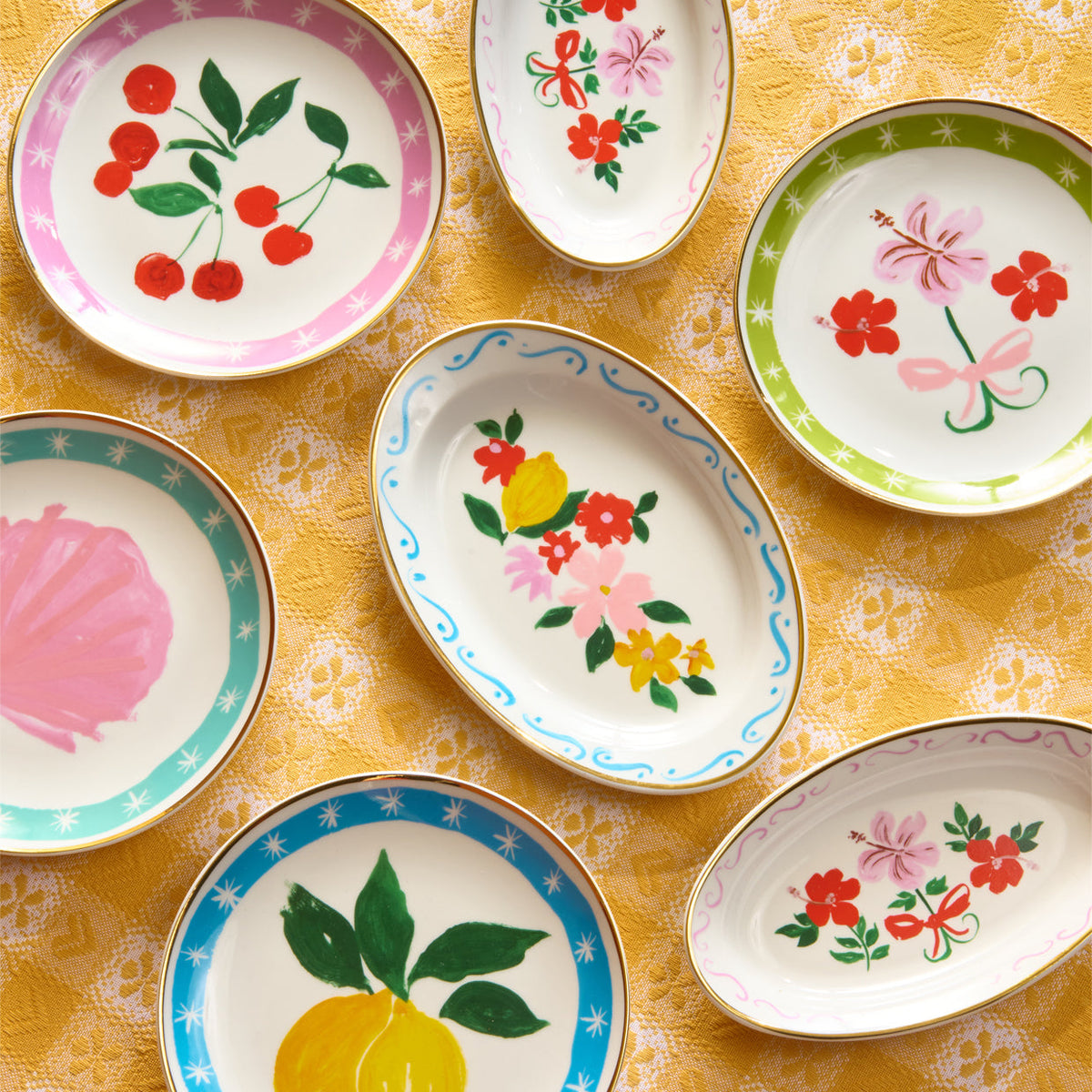 Bitossi Home Dipinto hand-painted flowers and lemon oval tray, 19.5x13cm, styled in a table setting