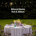 Bitossi Home Diseguale textured blown glass goblets in blue and green, set of six, styled in a table setting