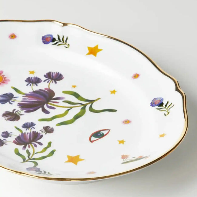 Bitossi Home Fabula decorated porcelain oval platter, 34cm, detail view