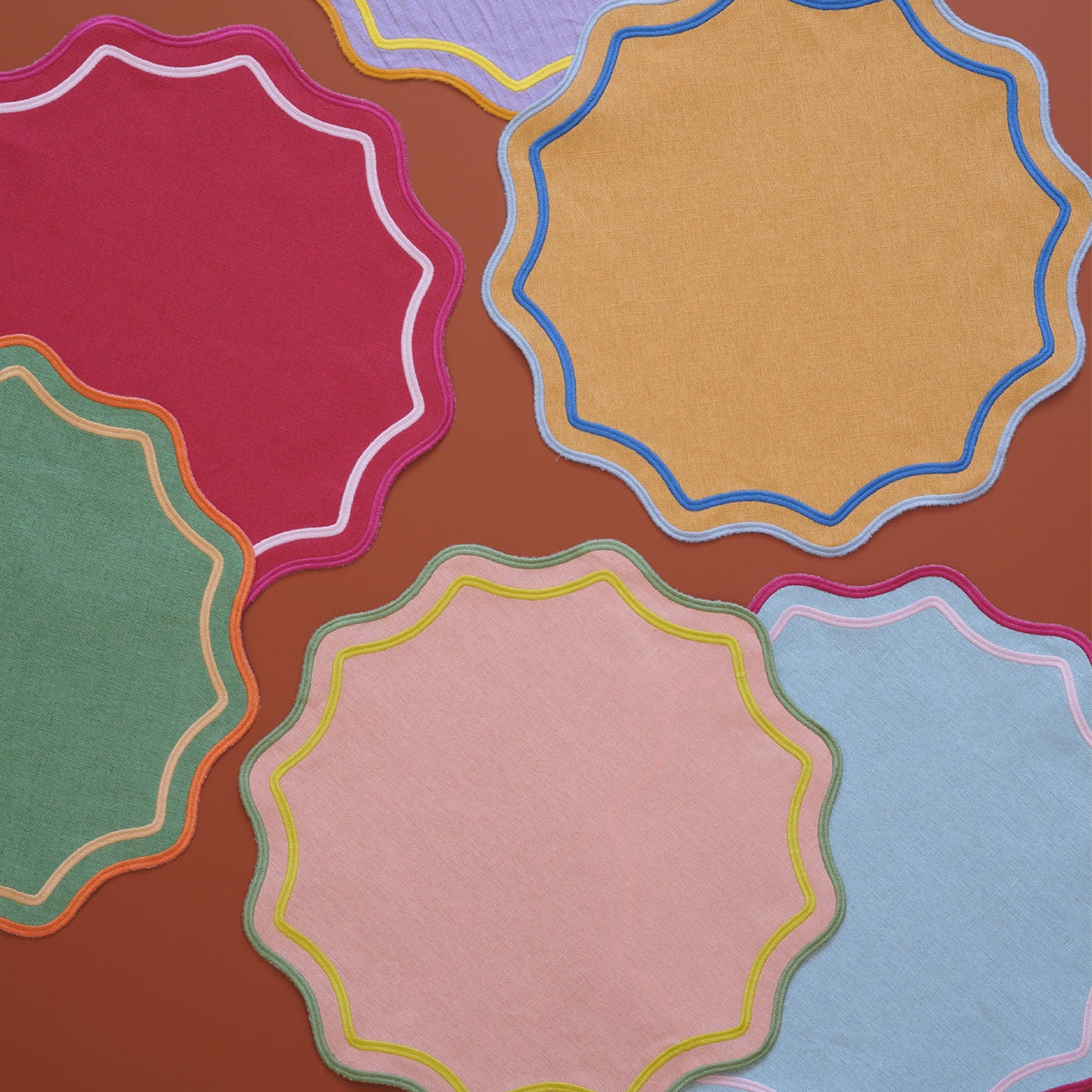 Smerlo Scalloped Placemats, Blue, 38cm, Set of 2