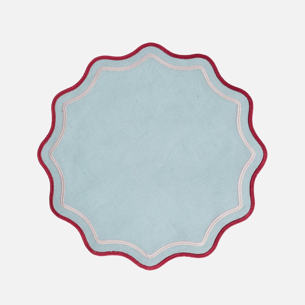 Bitossi Home Smerlo blue scalloped placemats, 38cm, set of two, viewed from above