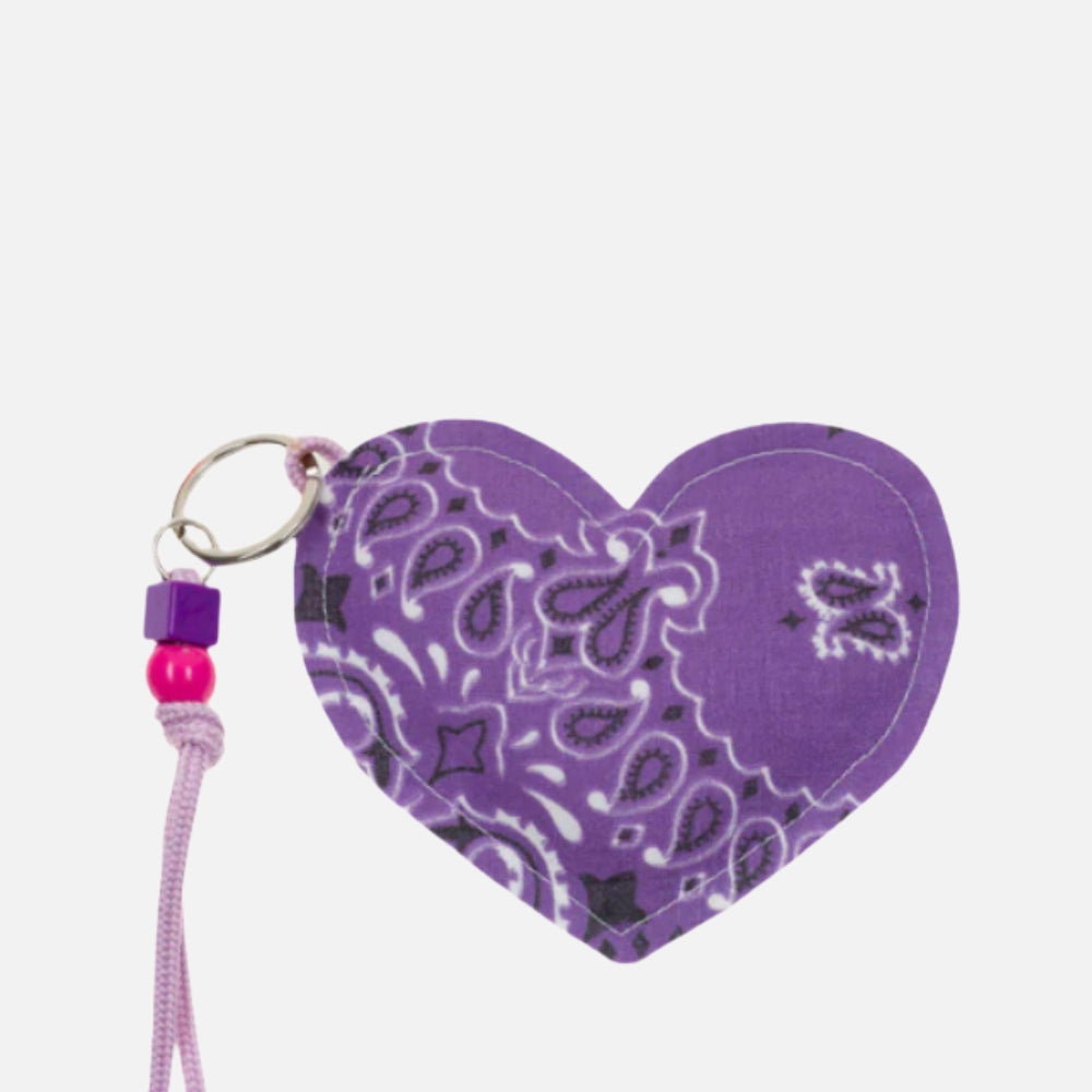 Call It By Your Name Coeur quilted key ring in lilac and mint, front view