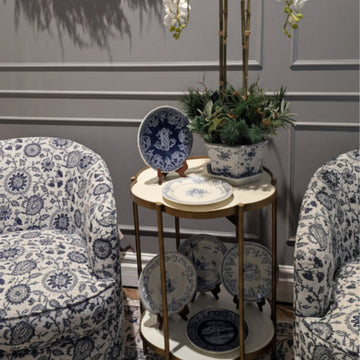 طقم أزرق غير متطابق مكون من 6 أطباق حلوى متنوعة (قطر 23.2 سم - قطر 22 سم)