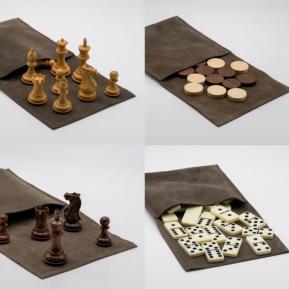 Giobagnara Triple Game Box: Chess, Draughts & Dominos, Mud, front view (2)