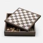Giobagnara Triple Game Box: Chess, Draughts & Dominos, Mud, shown open