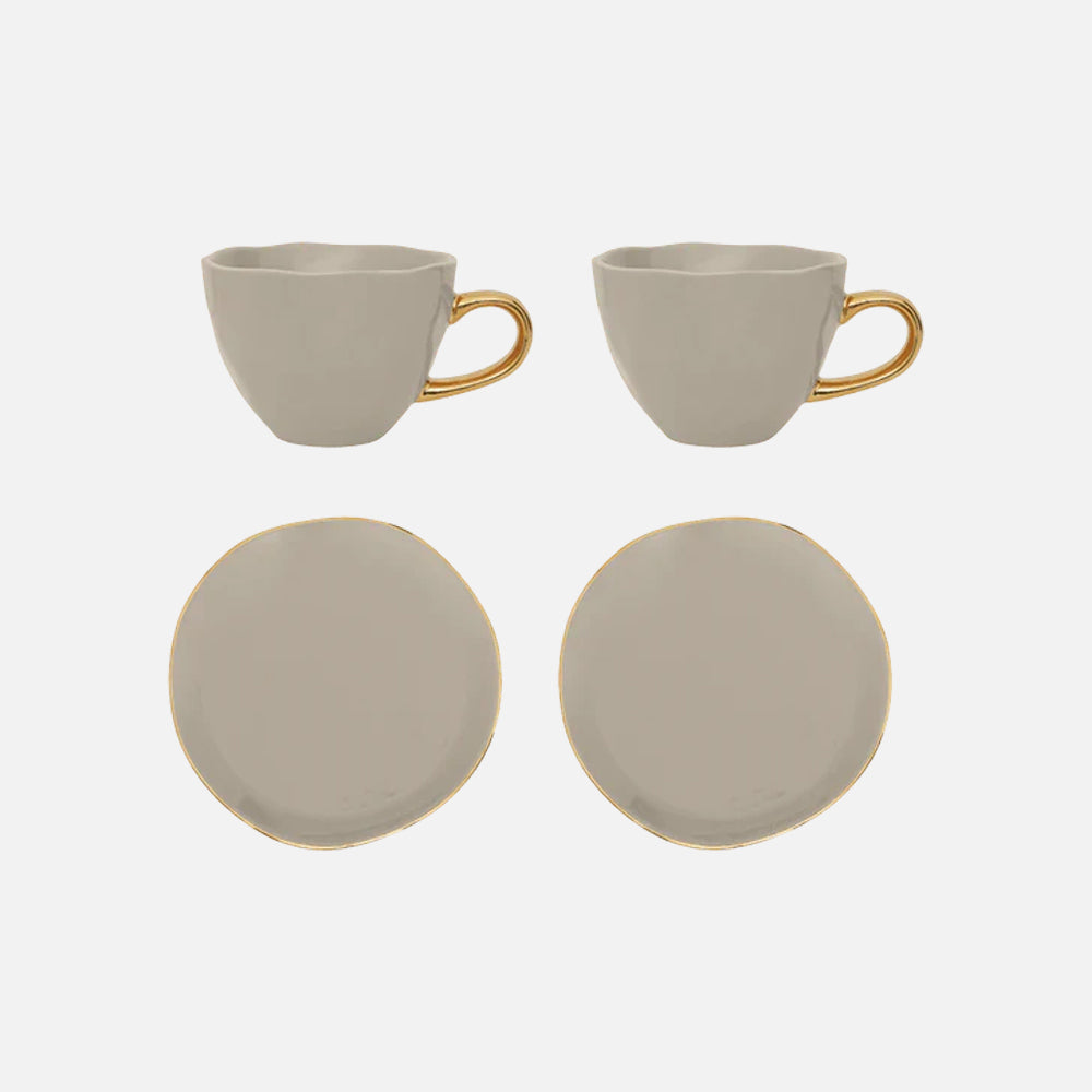 Good Morning Cappuccino & Tea Cup with Plate Set of 4 – Gray Morn