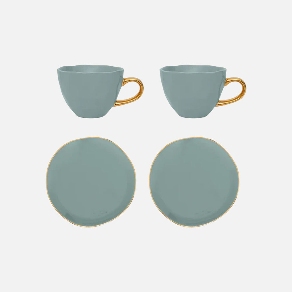 Good Morning Cappuccino & Tea Cup with Plate Set of 4 – Papaya/Slate