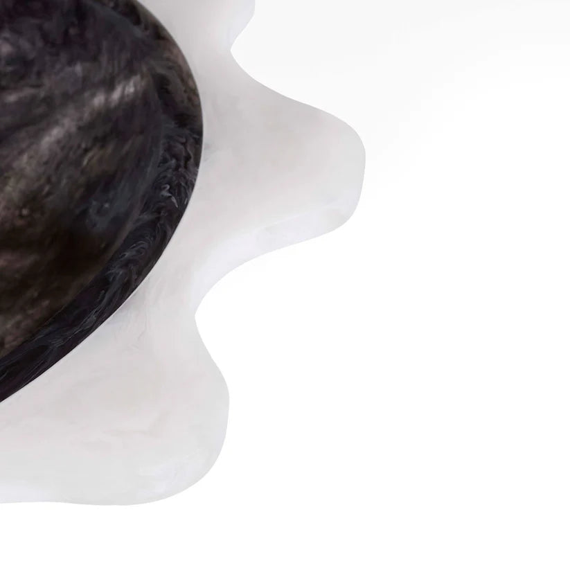Como Black & White Ripple Bowl, Marbleised Acrylic, 37cm