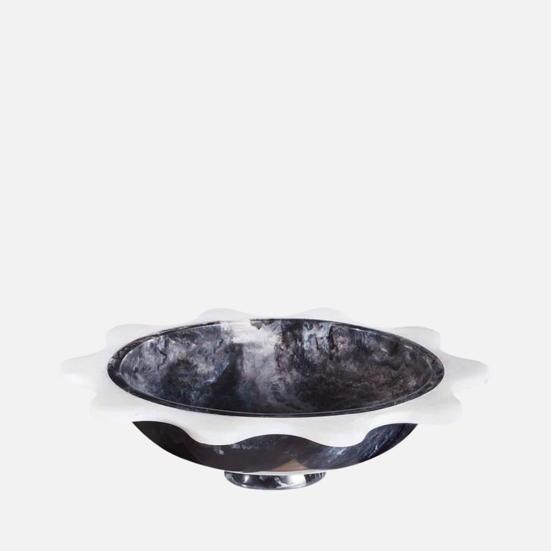 Como Black & White Ripple Bowl, Marbleised Acrylic, 37cm