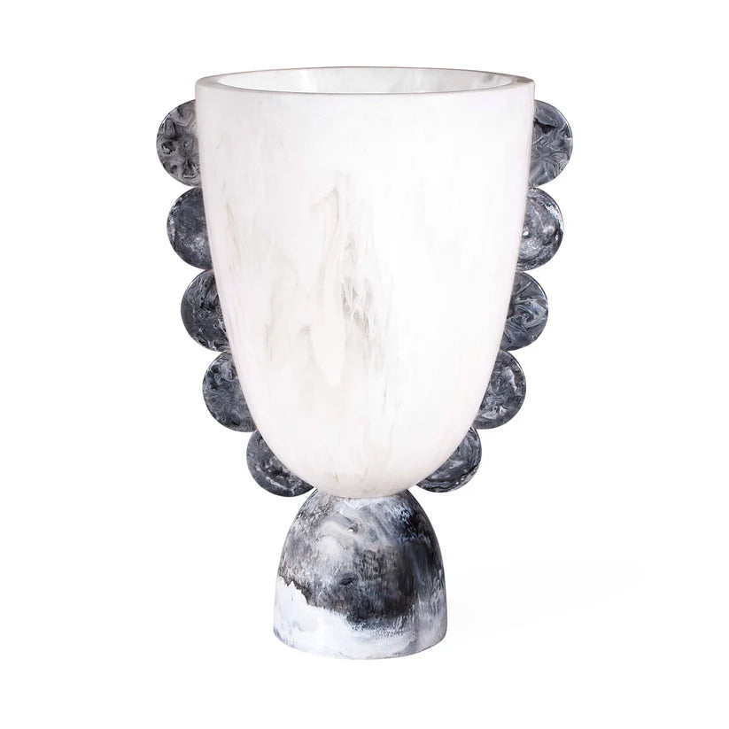 Como Scalloped Urn, B&W Marbleised Acrylic, 38cm