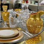 Mario Luca Giusti Halina Jug, Gold, 1.6L in synthetic crystal, styled in a table setting