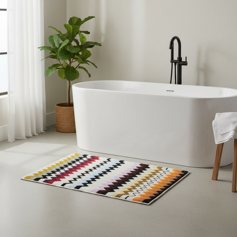 Murrina Bath Mat in cotton with chevron pattern 90x60cm