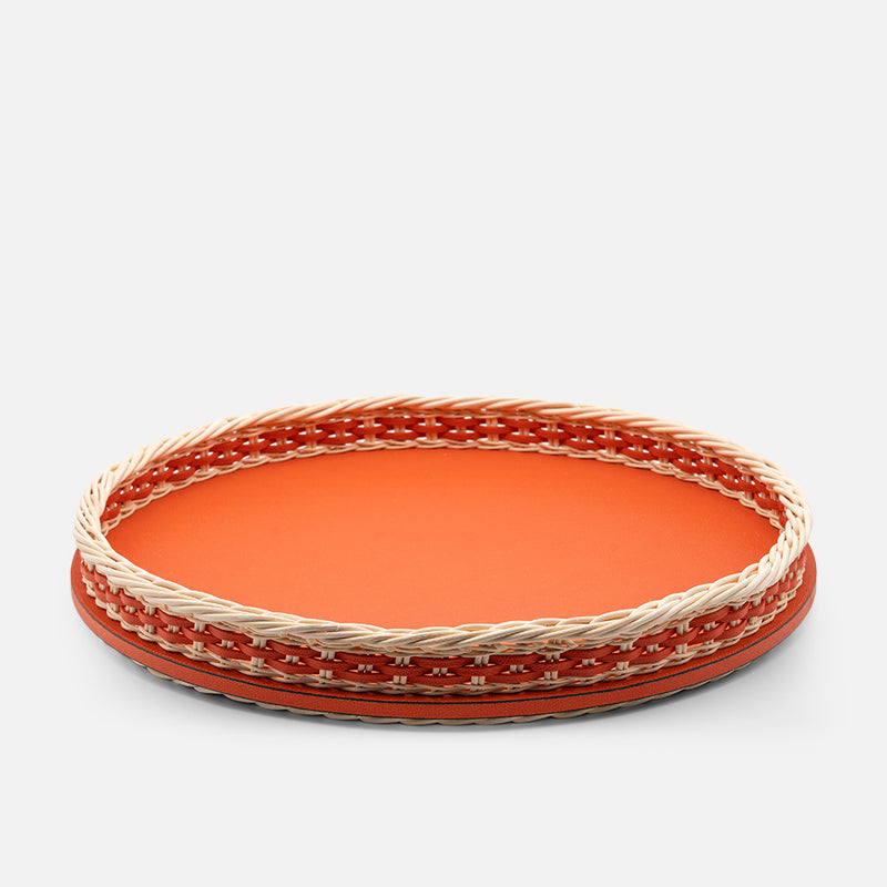 Orsay Leather & Rattan Round Tray, Mango, 46.5cm