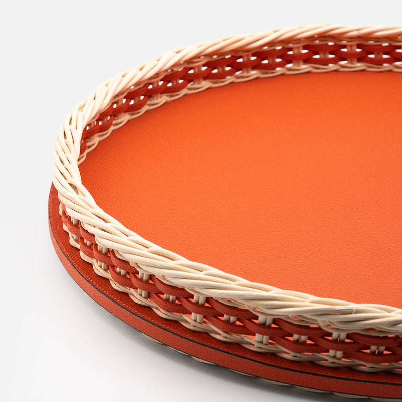 Orsay Leather & Rattan Round Tray, Mango, 46.5cm