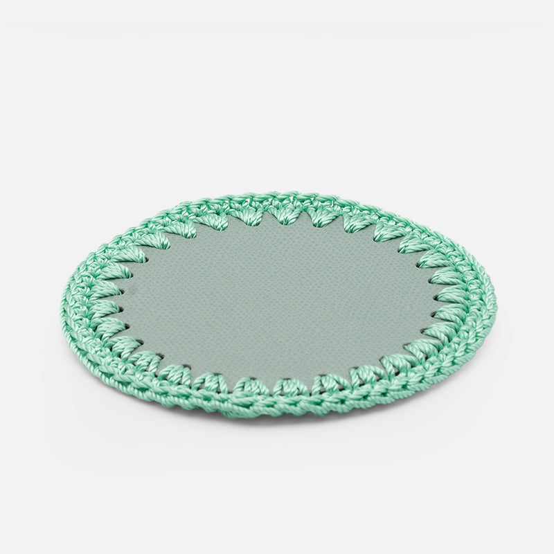 Rochelle Leather & Crochet Coaster, Mint, Set of 6
