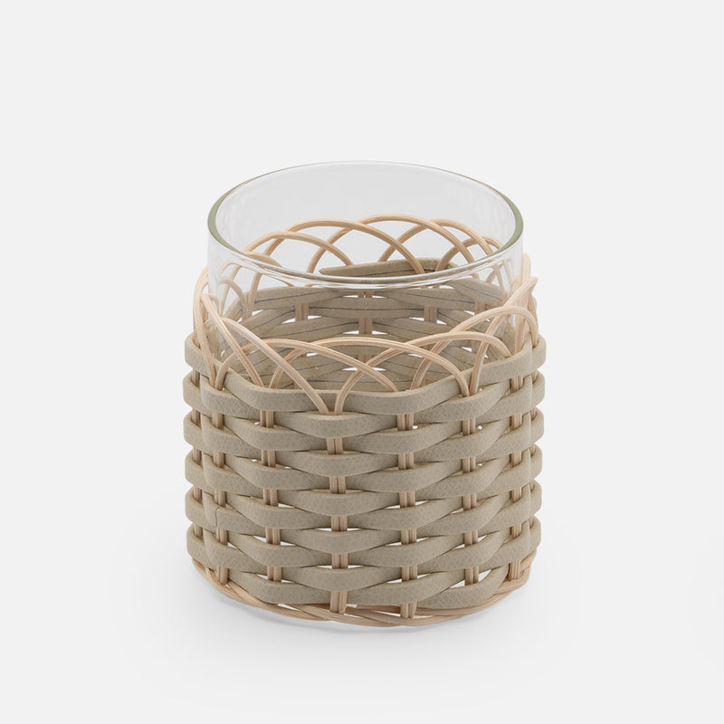 Wideville Leather & Rattan Candle Holder, Ivory