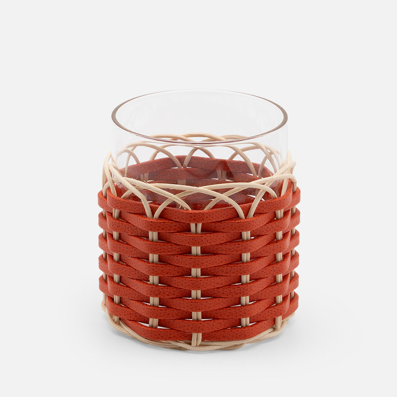 Wideville Leather & Rattan Candle Holder, Mango