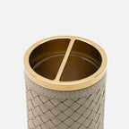 Riviere Alghero Handwoven Toothbrush Holder, Ivory, leather detail