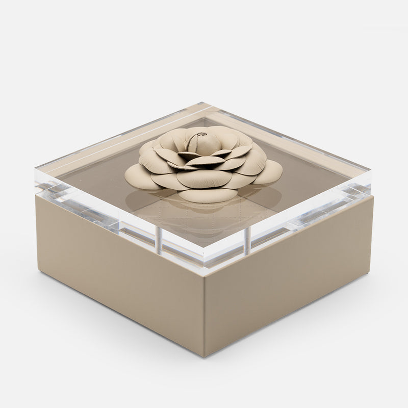 Fleur Camellia Diamonds Square Box, Ivory, 17x17cm