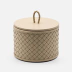 Riviere Jana Handwoven Leather Round Box, 12cm, Ivory, front view