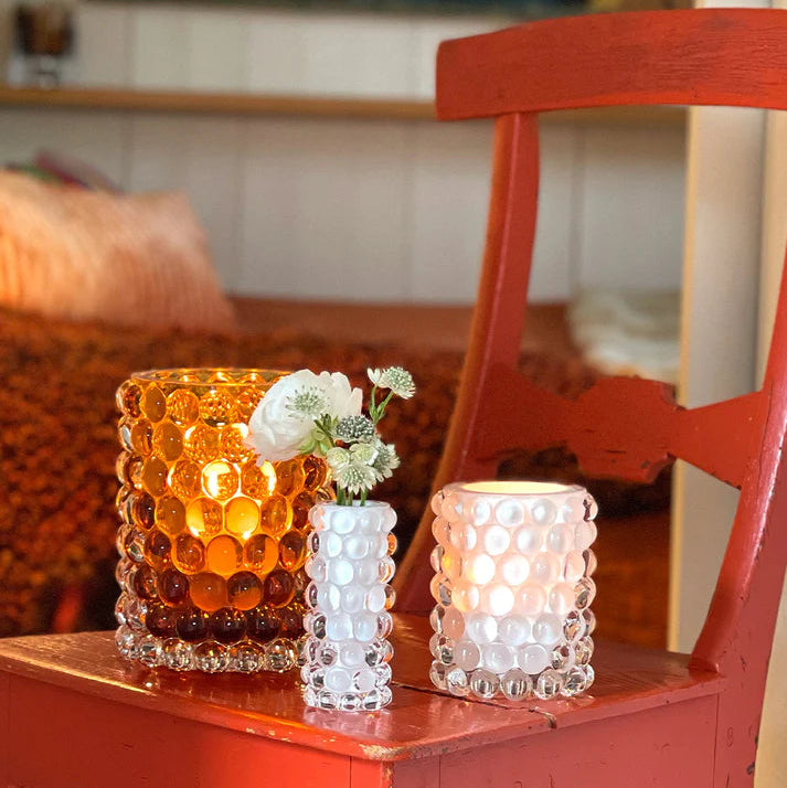 Skogsberg & Smart Boule Hurricane Lamp, Large, Amber, styled in a room setting