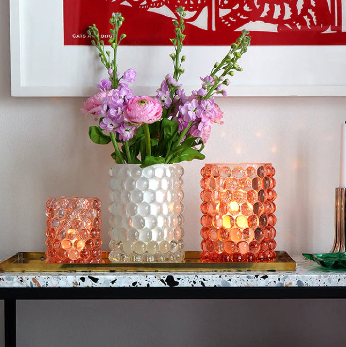 Skogsberg & Smart Boule Hurricane Lamp, Large, Rosé, styled in a room setting 3