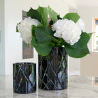 Skogsberg & Smart Classic Crystal Hurricane Lamp, Black, Medium, styled in a room setting