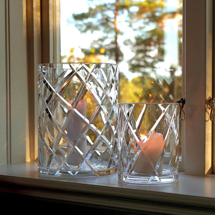 Skogsberg & Smart Classic Crystal Hurricane Lamp, Medium, styled in a room setting 2