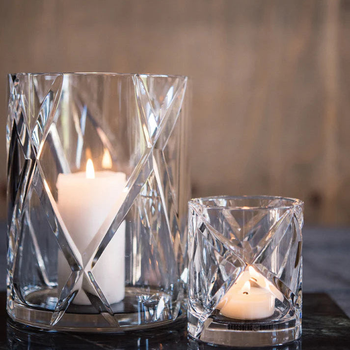 Skogsberg & Smart Classic Crystal Hurricane Lamp, Medium, styled in a room setting 3