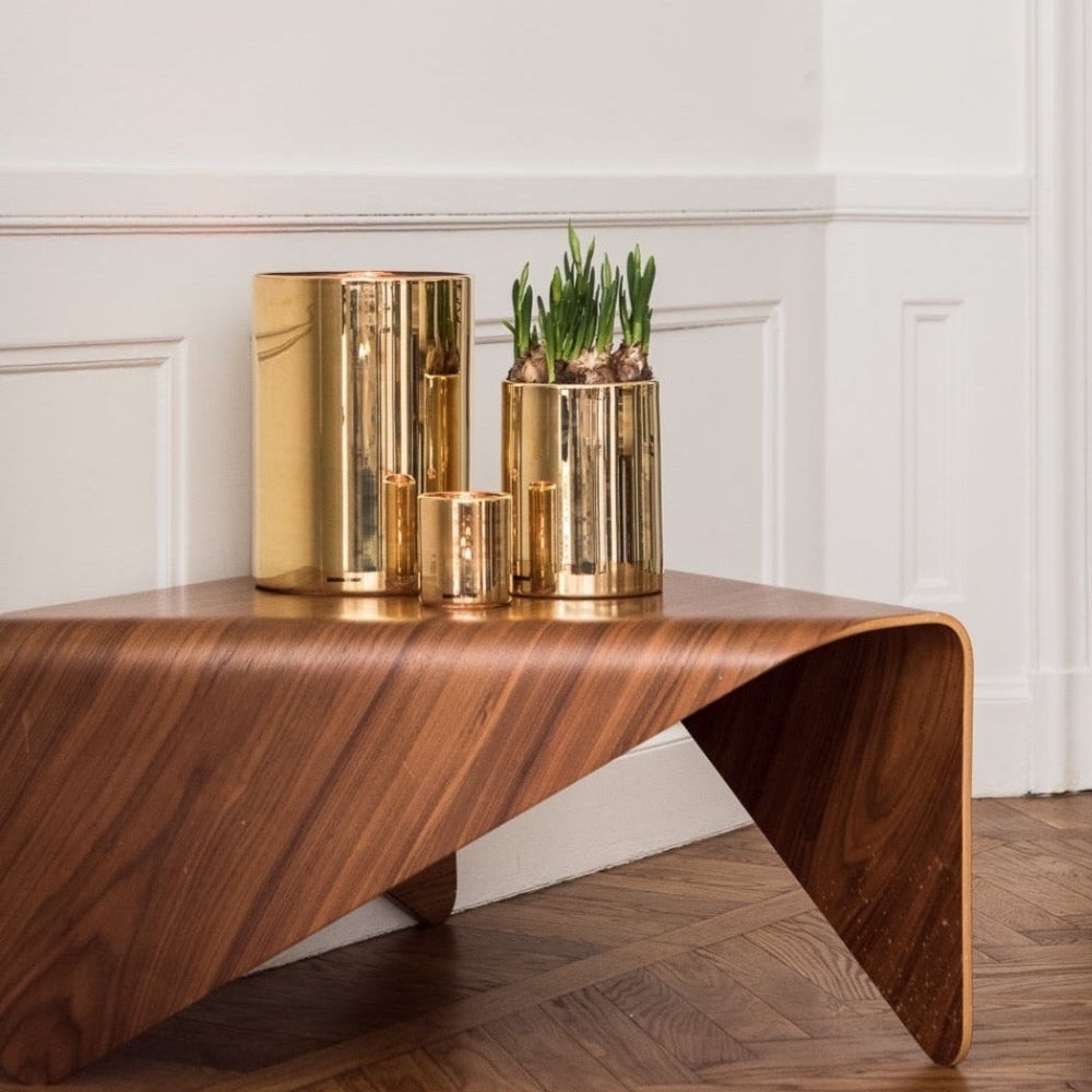 Skogsberg & Smart Gold Hurricane Lamp, Medium, styled in a room setting