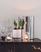 Skogsberg & Smart Silver Hurricane Lamp, Large, styled in a room setting (4)