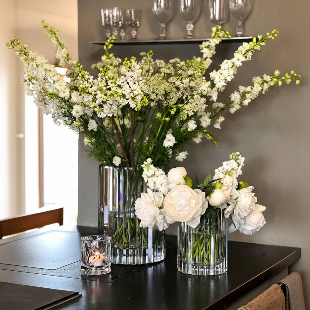 Skogsberg & Smart Strict Crystal Hurricane Lamp, Medium, styled in a room setting