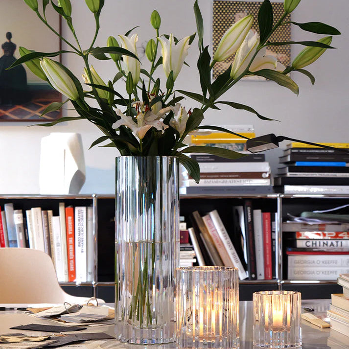 Skogsberg & Smart Strict Crystal Hurricane Vase, styled in a room setting 2