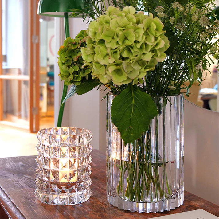 Skogsberg & Smart Stud Crystal Hurricane Lamp, Medium, styled in a room setting