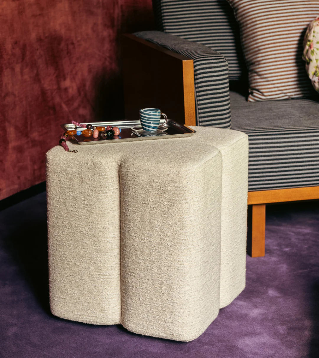 Fiori Modular Stool, Cream Weft, 43cm