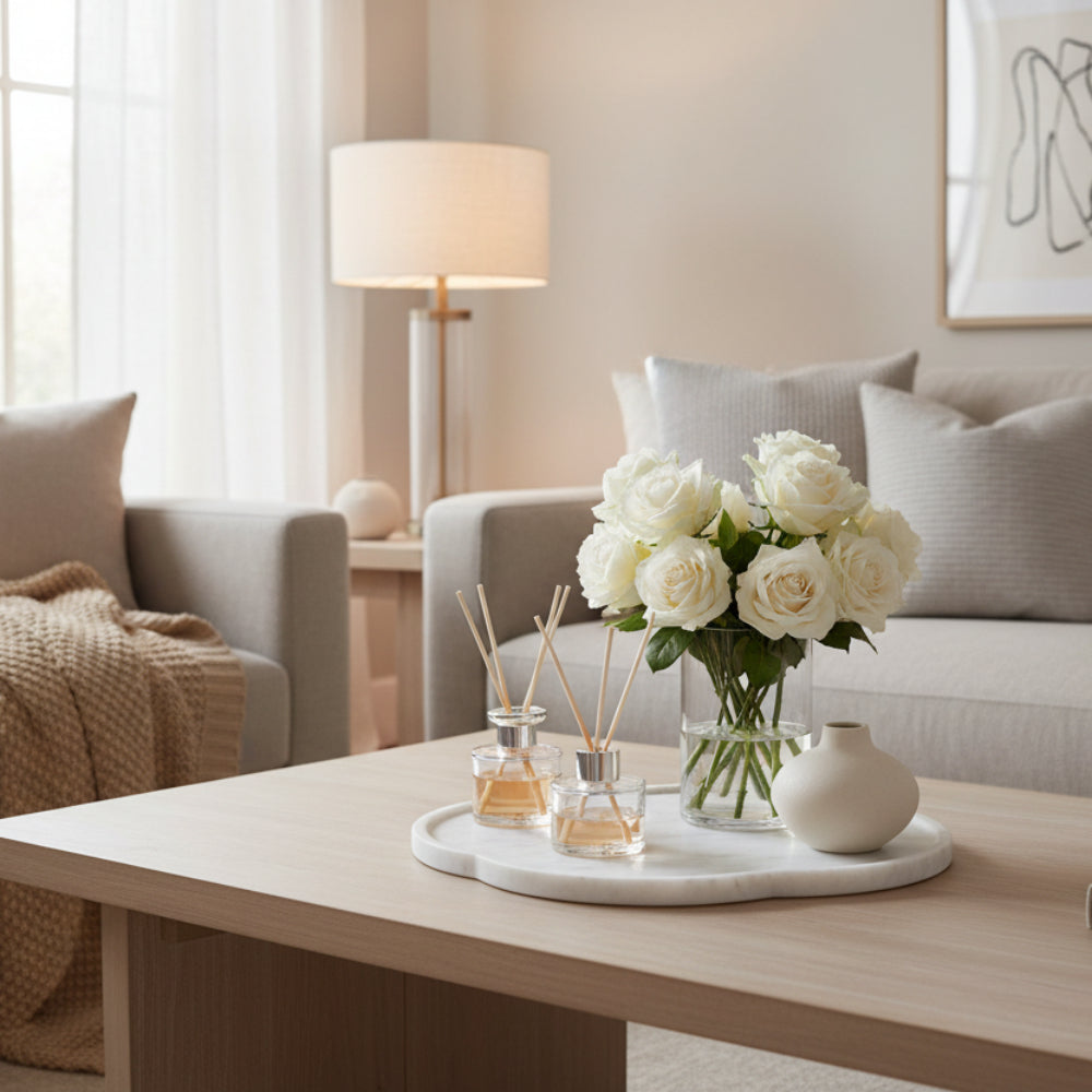 Rotating Marble Flower Tray – White Stone Centerpiece