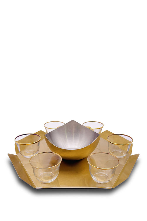 Alsamar Gahwa Cups set of 6 with Hexa Tray and 1 Wavy Bowl - Maison7