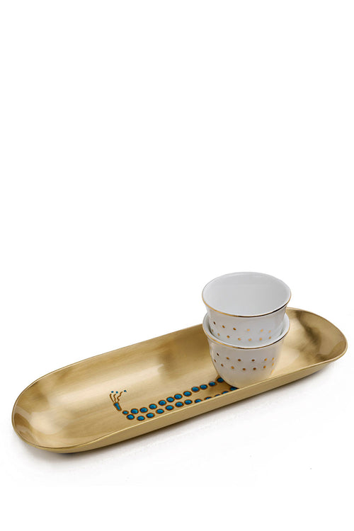 Masbaha Brass Tray with 2 Gahwa Cups
